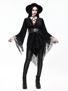 ROMWE Vintage Black Velvet Burnout Gothic Style Tassel Shawl Cardigan - Black - View 7