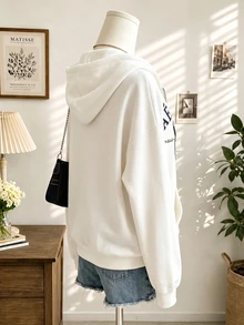 Lalippa Women's Letter & Number Pattern Hooded Zip-Up Casual Everyday Sweatshirt - White - View 2