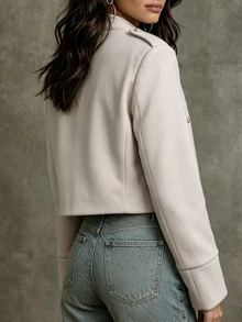 SHEIN Autumn/Winter Casual Elegant Fashion Cropped Napoleon Open Front Zip-Up Overcoat - Apricot - View 3
