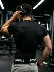 GymBeat Men's Short Sleeve Slim Fit Fitness Sports T-Shirt, Gym - Black - View 2