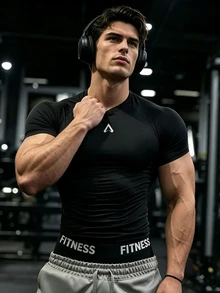 GymBeat Men's Short Sleeve Slim Fit Fitness Sports T-Shirt, Gym - Black - View 3