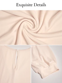 Brilight V Neck Long Sleeve Cutout Waist Jumpsuit Puff Cuff High Waist Pleated For Date Vacation Lounge Stree - Apricot - View 8