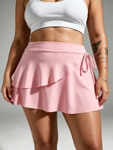 Rhythm Era 2026 Women's Plus Size Solid Color Sweet Minimalist Versatile Sports Skort - Pink - View 2