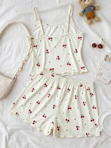 SHEIN Teen Girls Pajamas Casual Cute Minimalist Fitted Camisole Top And Shorts Set, Loungewear For Summer Red Random 4 Pieces, Send 1 Pieces - Multicolor - View 7