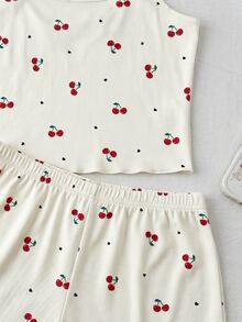 SHEIN Teen Girls Pajamas Casual Cute Minimalist Fitted Camisole Top And Shorts Set, Loungewear For Summer Red Random 4 Pieces, Send 1 Pieces - Multicolor - View 2