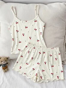 SHEIN Teen Girls Pajamas Casual Cute Minimalist Fitted Camisole Top And Shorts Set, Loungewear For Summer Red Random 4 Pieces, Send 1 Pieces - Multicolor - View 6