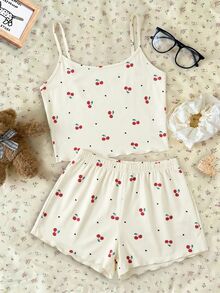 SHEIN Teen Girls Pajamas Casual Cute Minimalist Fitted Camisole Top And Shorts Set, Loungewear For Summer Red Random 4 Pieces, Send 1 Pieces - Multicolor - View 5