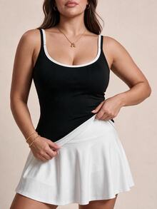 SHEIN Rhythm Era Women Plus Size Sports Tees Tanks Gym Sports Black And White Gym Sports Summer - Black - View 8