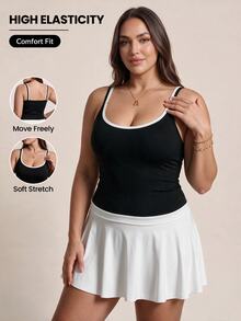 SHEIN Rhythm Era Women Plus Size Sports Tees Tanks Gym Sports Black And White Gym Sports Summer - Black - View 1