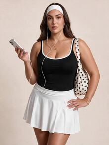 SHEIN Rhythm Era Women Plus Size Sports Tees Tanks Gym Sports Black And White Gym Sports Summer - Black - View 5