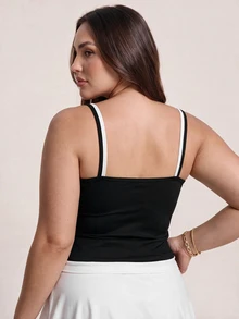 SHEIN Rhythm Era Women Plus Size Sports Tees Tanks Gym Sports Black And White Gym Sports Summer - Black - View 2