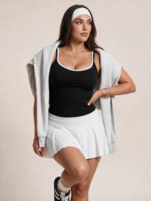 SHEIN Rhythm Era Women Plus Size Sports Tees Tanks Gym Sports Black And White Gym Sports Summer - Black - View 7