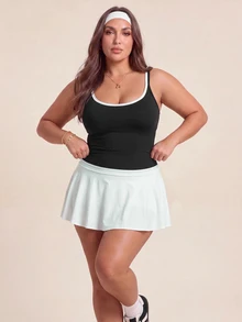 SHEIN Rhythm Era Women Plus Size Sports Tees Tanks Gym Sports Black And White Gym Sports Summer - Black - View 3