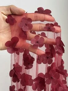 Elenzga Gaun Malam Seksi Tanpa Tali dengan Motif Bunga Kontras Warna Jala Berkerut di Pinggang, Ukuran Plus untuk Wanita, Cocok untuk Kencan, Makan Malam, Pesta, Perjalanan, dan Acara Lainnya - Burgundy - View 9