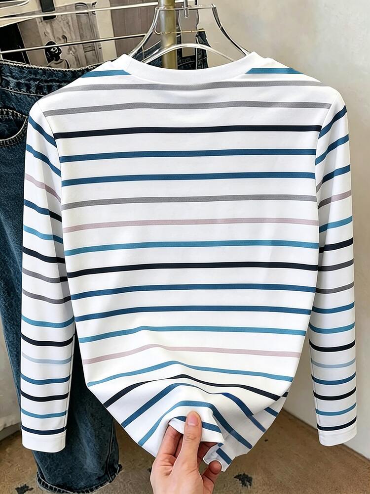 Resyla Kaos Wanita Lengan Panjang Bergaris Kerah Bulat Kasual Serbaguna - MultiWarna - View 2