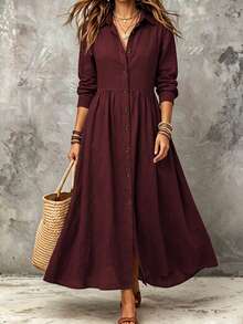 Linhara CURVE Plus Size Woven Elegant Summer Long Dress Fall - Red - View 4