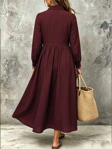 Linhara CURVE Plus Size Woven Elegant Summer Long Dress Fall - Red - View 2