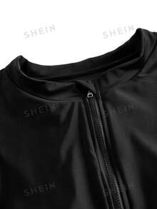 Swim Shayni بدلة سباحة قصيرة الأكمام بسحّاب أمامي، قطعة واحدة من الشبك مربوطة، مناسبة للحشمة، باللون الأسود، مناسبة للبحر والربيع والصيف - الأسود - مشاهدة 6