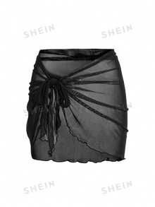 Swim Shayni بدلة سباحة قصيرة الأكمام بسحّاب أمامي، قطعة واحدة من الشبك مربوطة، مناسبة للحشمة، باللون الأسود، مناسبة للبحر والربيع والصيف - الأسود - مشاهدة 7