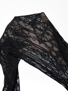 ROMWE Dark Gothic Halloween Castle Church Cross Lace Sheer Tight Leggings - Black - View 3