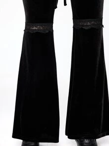ROMWE Goth Spider Web Print Drawstring Front Flare Leg Pants - Black - View 7