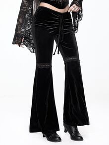 ROMWE Goth Spider Web Print Drawstring Front Flare Leg Pants - Black - View 6
