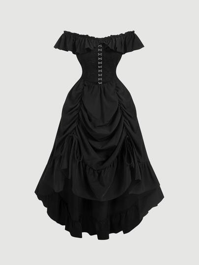 SHEIN MOD Plus Size Asymmetrical Hem Tie-Up Black Dress,Birthday Dresses For Women,Summer Outfits For Women Oktoberfest Party Wedding Guest Goth 90s