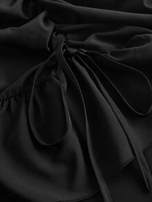 SHEIN MOD 大码不对称下摆系带黑色连衣裙 - 黑色 - 查看 5