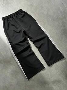 Manfinity Denimwave Men Contrast Side Seam Drawstring Waist Pants Beach Vacation Black Autumn Streetwear - Black - View 5