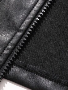 DAZY Solid Color Fitted Stand Collar Zipper Long Sleeve PU Jacket Casual Streetwear Spring Autumn Jacket For Women School Vacation - Black - View 9
