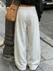 INAWLY Cool Leopard Print Elastic Waist Wide Leg Sweatpants, Heather Gray Loose Drapey Casual Home Outdoor Sports Long Pants - Grey - View 3