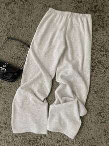 INAWLY Cool Leopard Print Elastic Waist Wide Leg Sweatpants, Heather Gray Loose Drapey Casual Home Outdoor Sports Long Pants - Grey - View 5