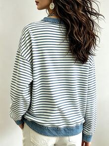 Resyla Sweatshirt Lengan Panjang Wanita Bergaris Kasual Serbaguna untuk Pemakaian Sehari-hari - MultiWarna - View 2