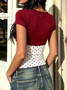 Sundraya Women's 2 In 1 Polka Dot Casual Everyday Top - Multicolor - View 2