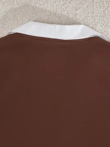 Teen Girls Fall Outfits Fall Tops 2pcs/Set Knight Print Contrast Color Ruffle Collar Long Sleeve T-Shirt And Pants Casual Suit, Fall - Brown - View 7