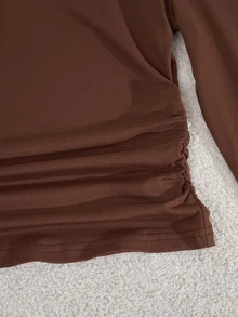 Teen Girls Fall Outfits Fall Tops 2pcs/Set Knight Print Contrast Color Ruffle Collar Long Sleeve T-Shirt And Pants Casual Suit, Fall - Brown - View 9
