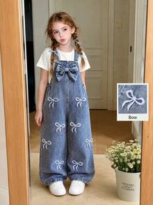 Elladie kids 女童牛仔吊帶褲連身褲 全季新款 時尚休閒牛仔女郎風 藍色復古水洗彈性腰設計 夏季 - 中等水洗藍 - 查看 6
