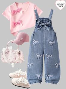 Elladie kids 女童牛仔吊帶褲連身褲 全季新款 時尚休閒牛仔女郎風 藍色復古水洗彈性腰設計 夏季 - 中等水洗藍 - 查看 3