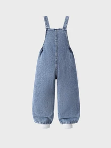 Elladie kids 女童牛仔吊帶褲連身褲 全季新款 時尚休閒牛仔女郎風 藍色復古水洗彈性腰設計 夏季 - 中等水洗藍 - 查看 5