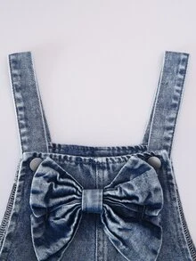 Elladie kids 女童牛仔吊帶褲連身褲 全季新款 時尚休閒牛仔女郎風 藍色復古水洗彈性腰設計 夏季 - 中等水洗藍 - 查看 7