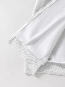 SHEIN 3件組女孩青少年套裝 連帽長袖拉鍊運動衫 白色寬鬆背心 鬆緊腰直筒長褲 秋冬 銀色 - 灰色 - 查看 6