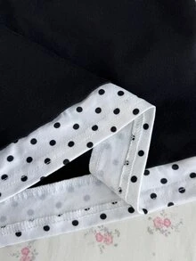 SHEIN 青少年女孩黑白領長袖休閒T恤，日常休閒學院風 - 黑與白 - 查看 4