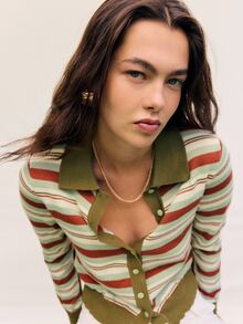 Nöista Striped Knit Cardigan. Casual, Business Casual, Everyday Layering Style. Cozy - Green - View 3