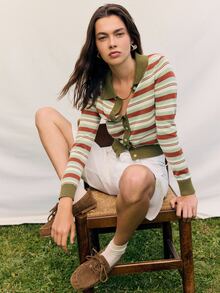 Nöista Striped Knit Cardigan. Casual, Business Casual, Everyday Layering Style. Cozy - Green - View 4
