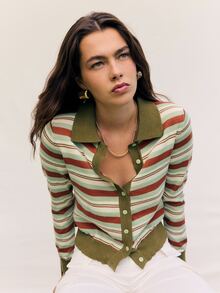 Nöista Striped Knit Cardigan. Casual, Business Casual, Everyday Layering Style. Cozy - Green - View 5