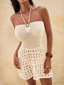 Nevyona Music Festival Outfits Women's All-Match Minimalist Hollow Out Versatile Strapless Fashionable Vacation Beach Mini Dress - Apricot - View 4