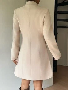 SHEIN Women's Autumn/Winter Stand Collar Wool Blend Waist-Cinching Mid-Length Coat, Suitable For Daily Commute And Outdoor Wear - Apricot - View 3
