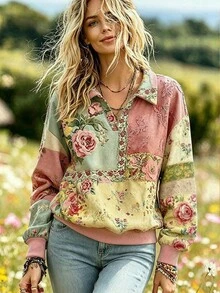 Selamara Women's Autumn Casual Street Style Slogan Print Drop Shoulder Long Sleeve Sweatshirt, Suitable For Multiple Occasions, Y2K Retro Style, Back To School Season Autumn/Winter - Multicolor - View 6