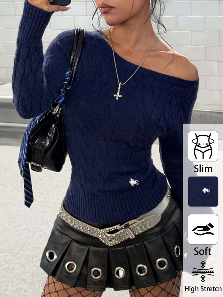 StreetHx Women's Autumn/Winter Lazy Fashion Daily Versatile Sexy Party Date Street Pullover Sweater - Blue - View 1