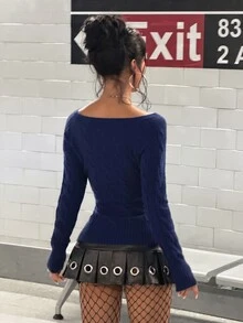 StreetHx Women's Autumn/Winter Lazy Fashion Daily Versatile Sexy Party Date Street Pullover Sweater - Blue - View 2